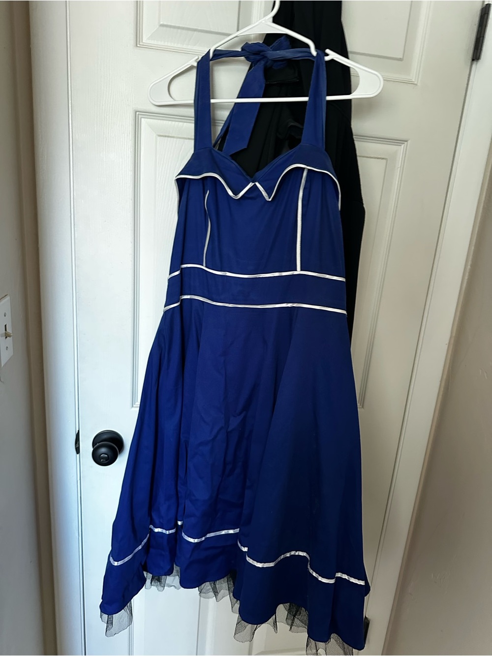 Royal blue retro backless halter dress. Wedding guest or costume